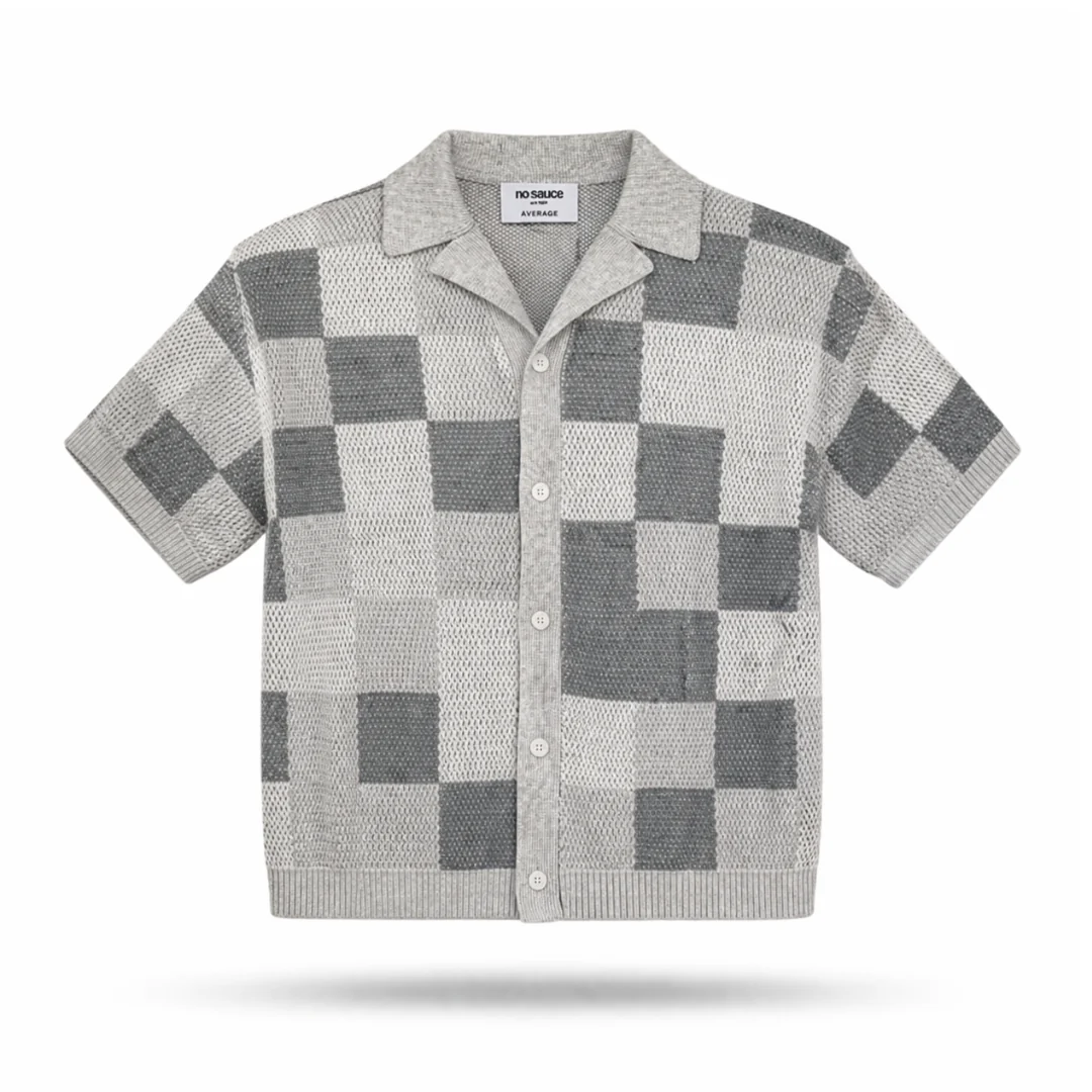 the crochet-knit checkered shirt - grey - Image 2
