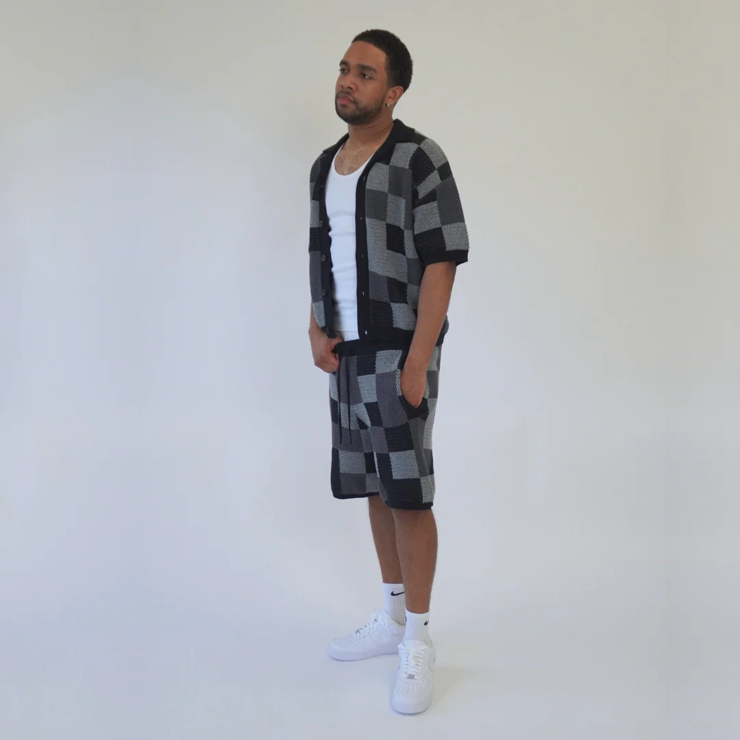 the crochet-knit checkered shorts - black - Image 3
