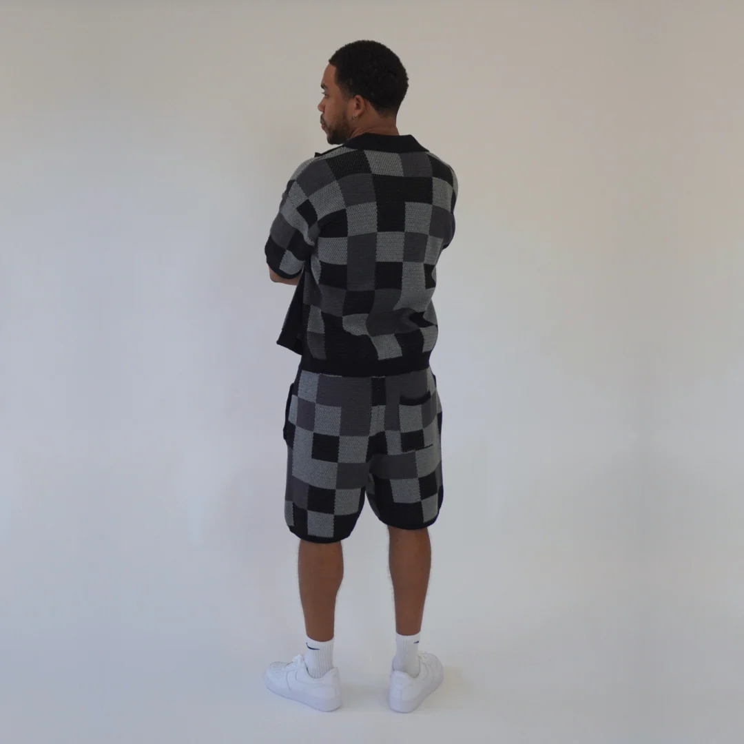 the crochet-knit checkered shorts - black - Image 5