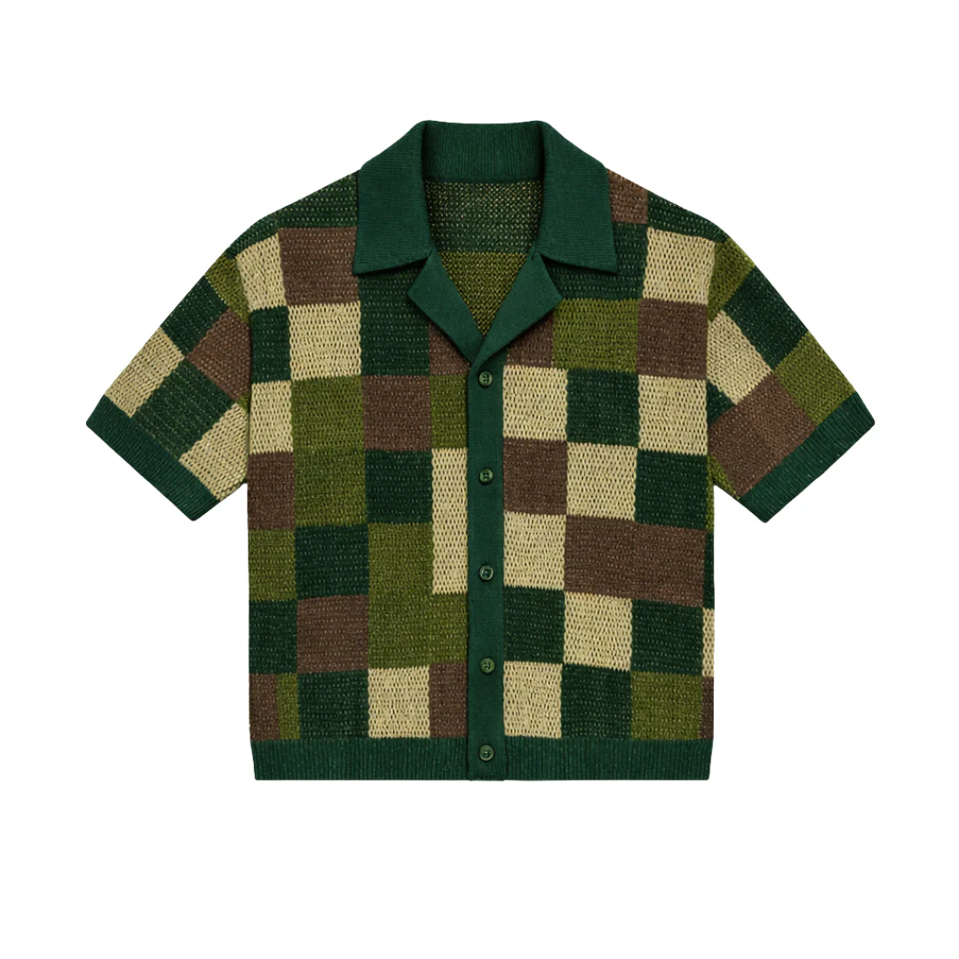the crochet-knit checkered shirt - camo - Image 2