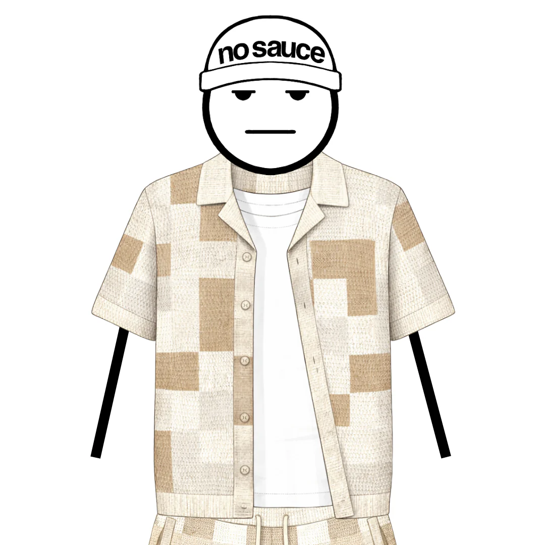 the crochet-knit checkered shirt - crème
