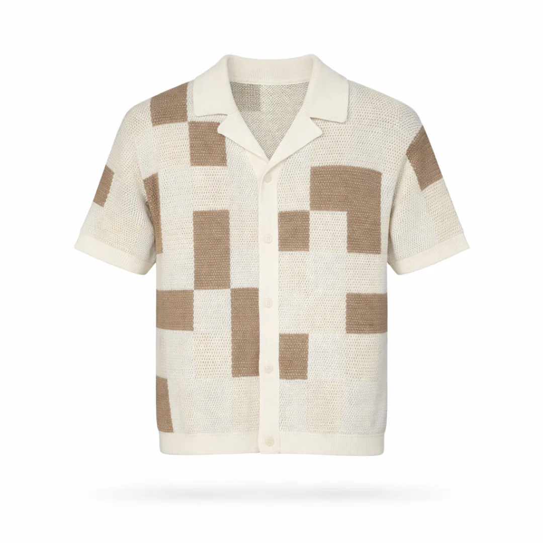 the crochet-knit checkered shirt - crème - Image 2