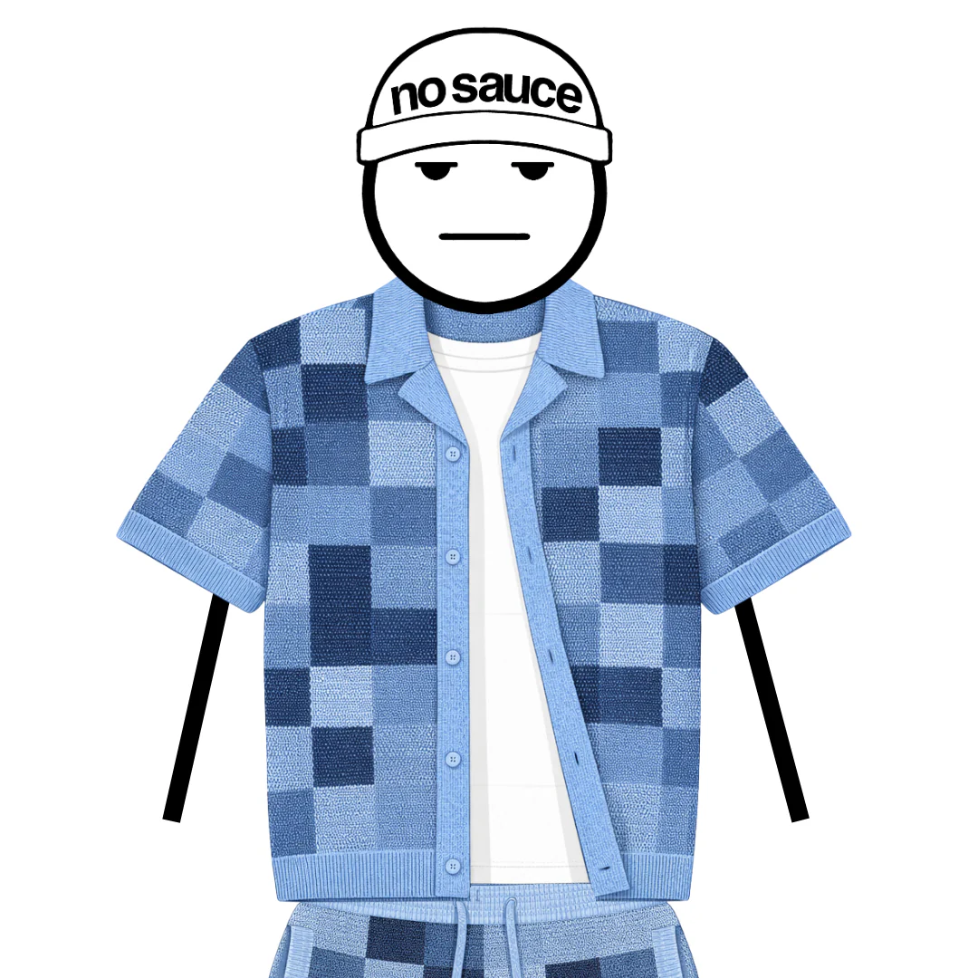 the crochet-knit checkered shirt - blue