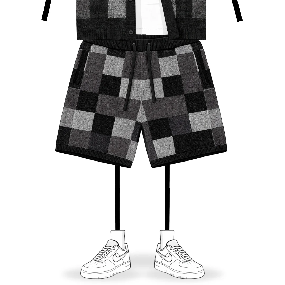 the crochet-knit checkered shorts - black