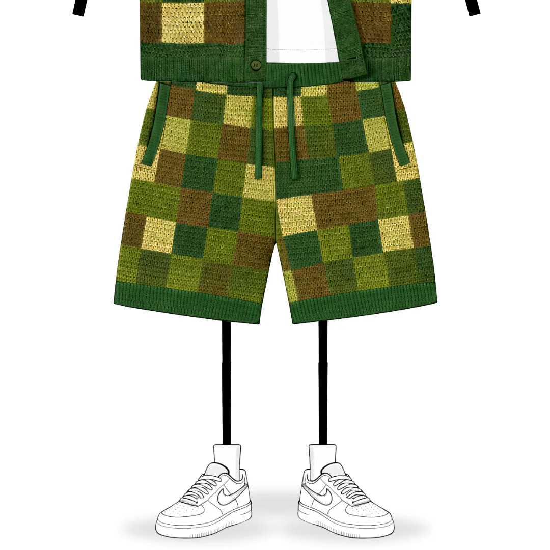 the crochet-knit checkered shorts - camo