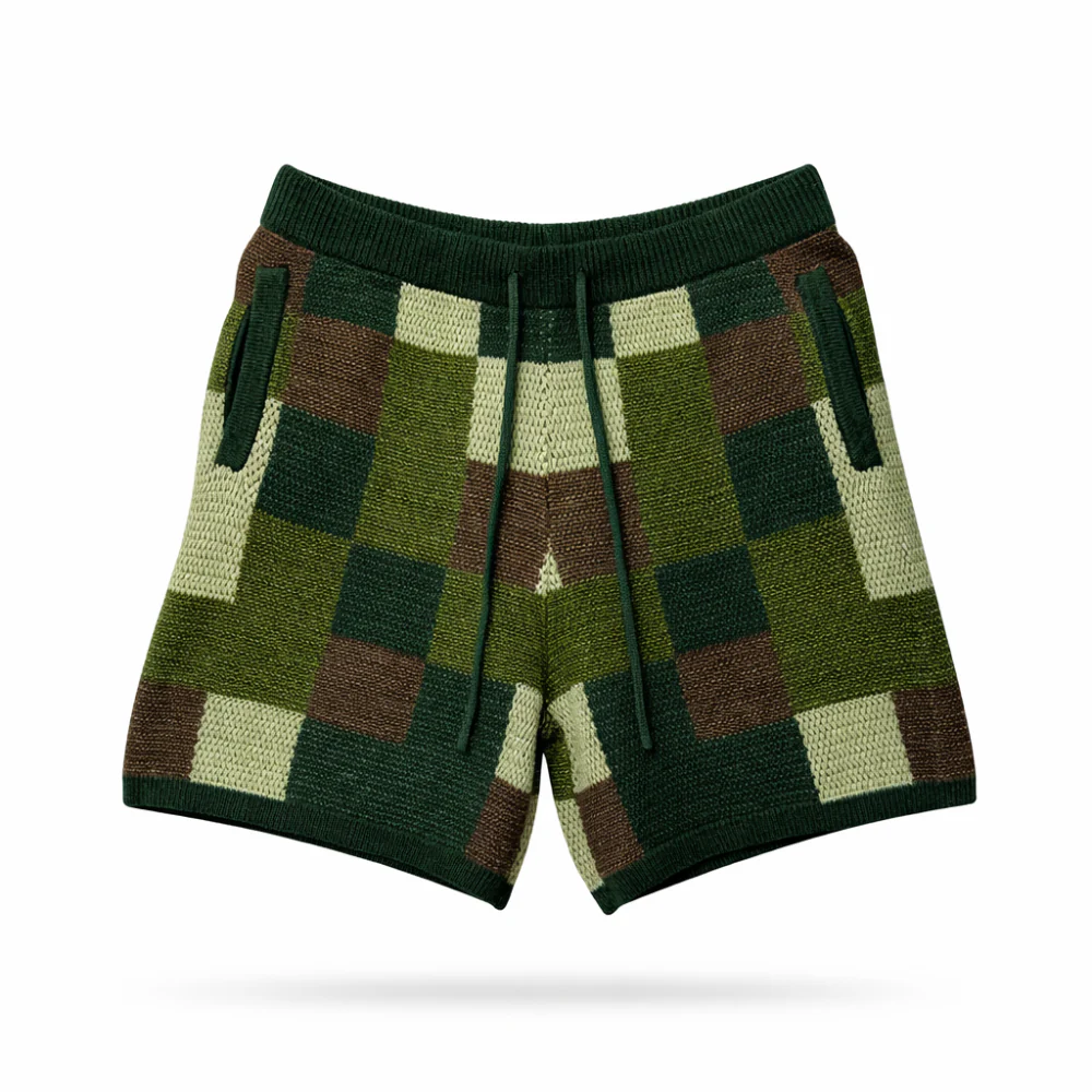 the crochet-knit checkered shorts - camo - Image 2