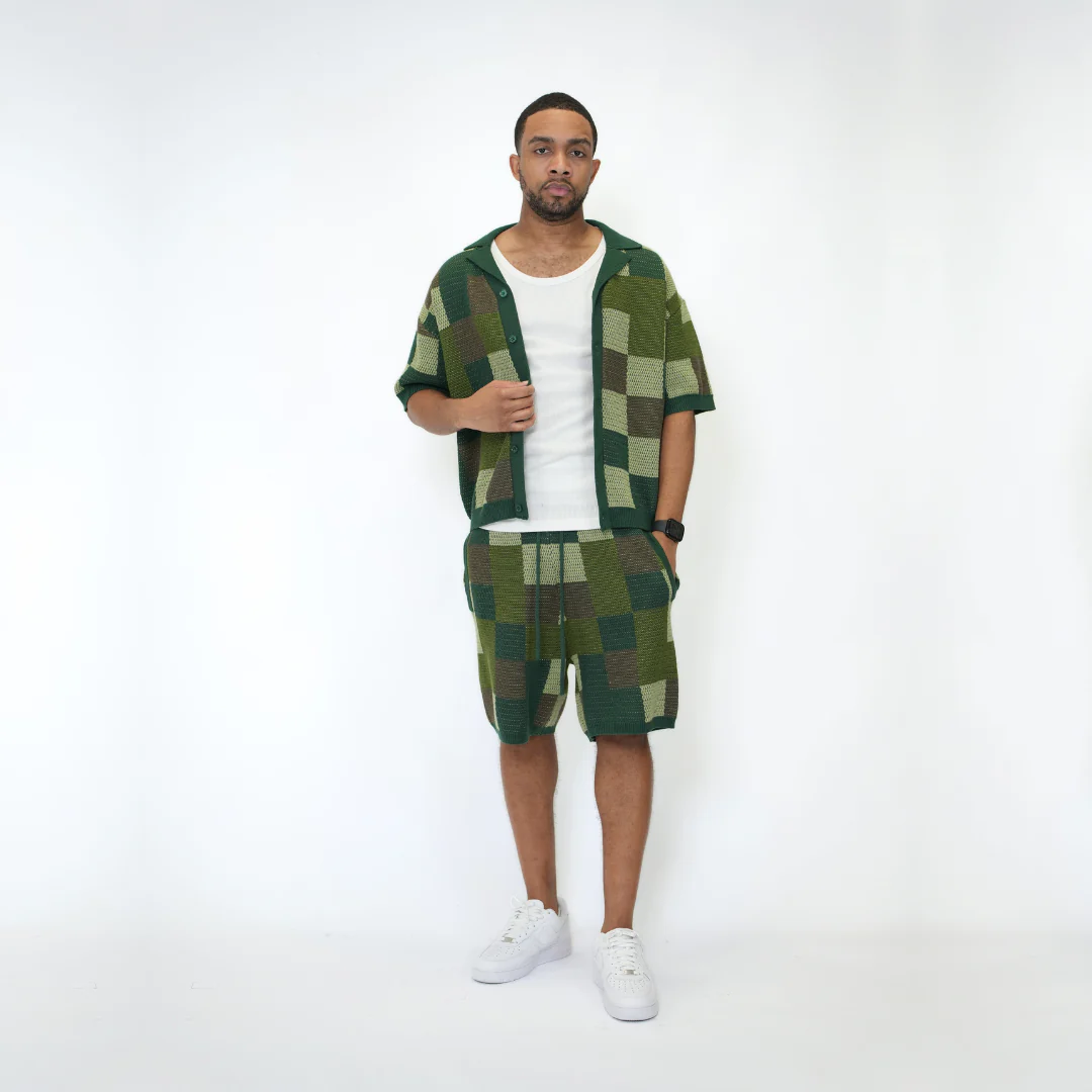 the crochet-knit checkered shorts - camo - Image 5