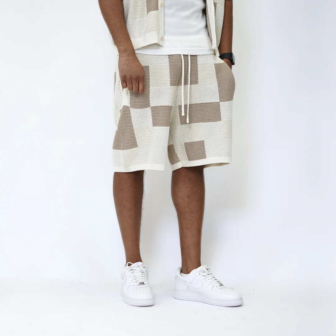 the crochet-knit checkered shorts - crème - Image 3