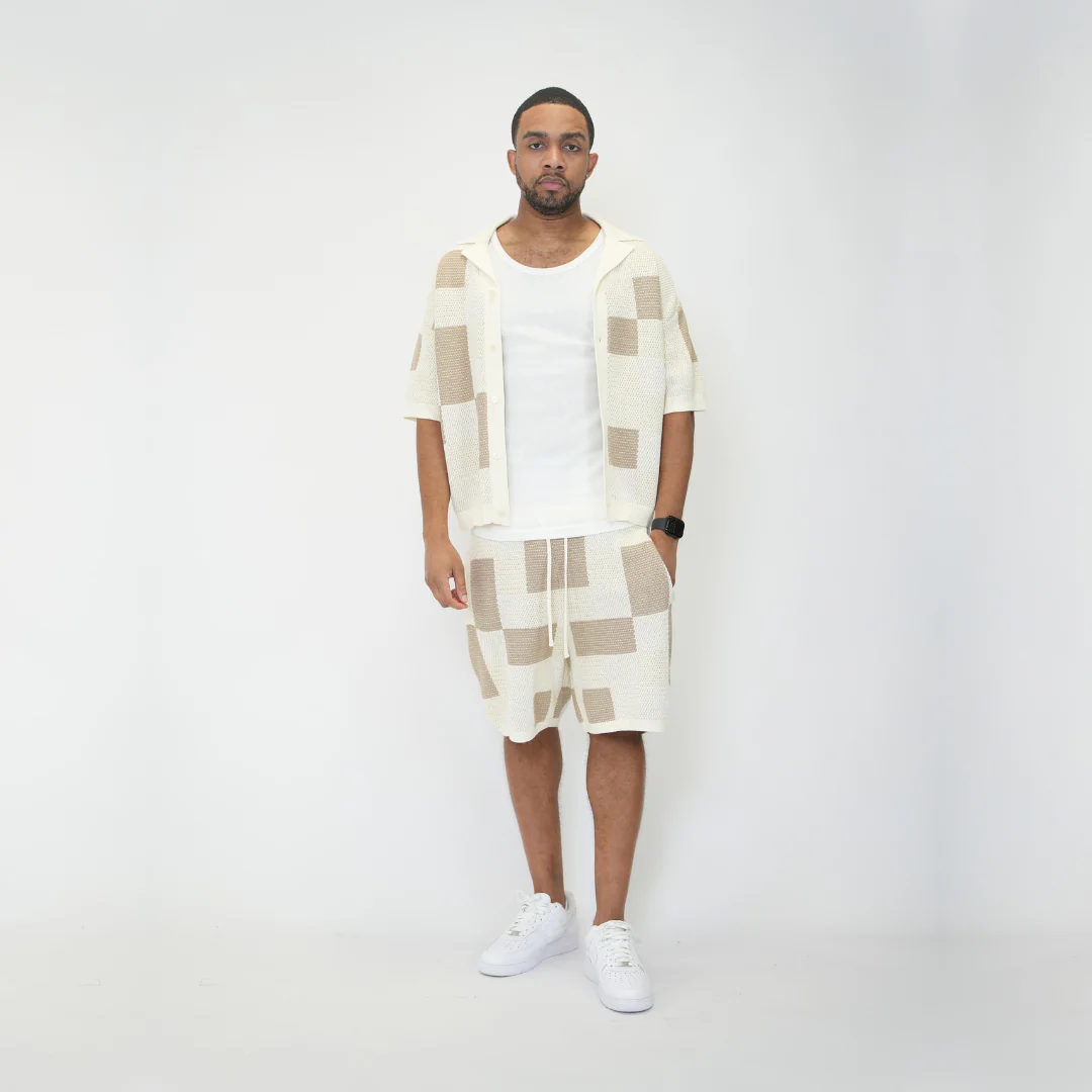 the crochet-knit checkered shirt - crème - Image 4