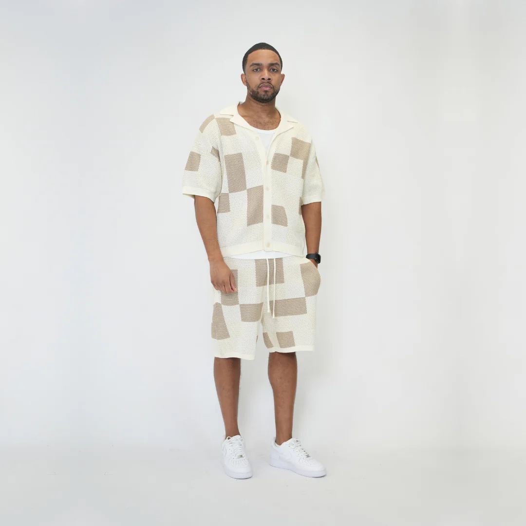 the crochet-knit checkered shirt - crème - Image 5