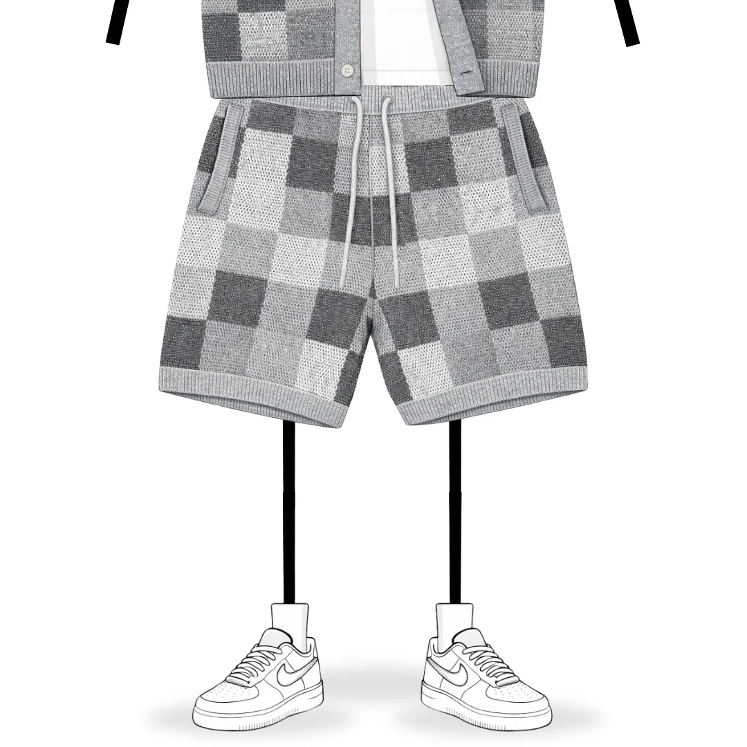 the crochet-knit checkered shorts - grey