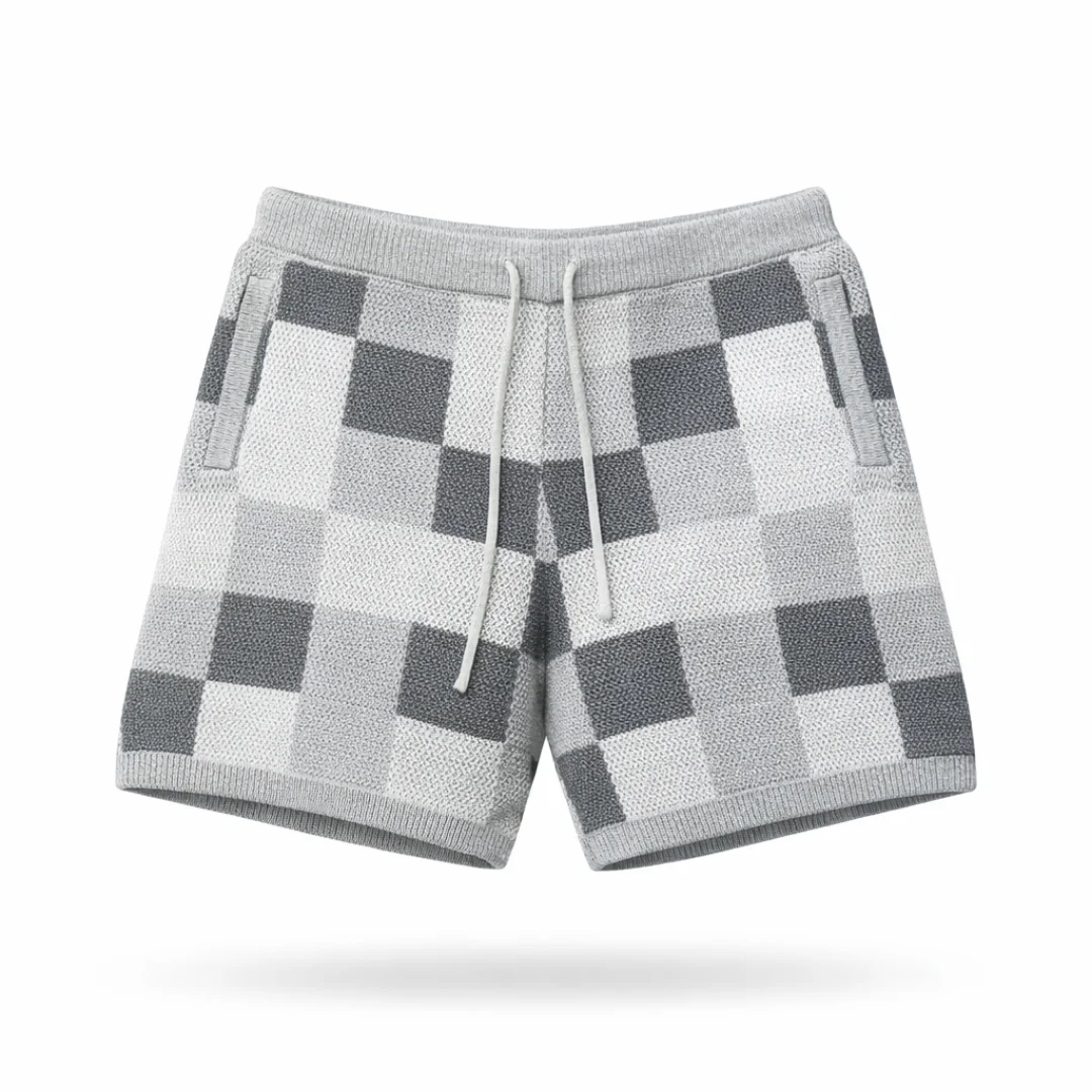 the crochet-knit checkered shorts - grey - Image 2