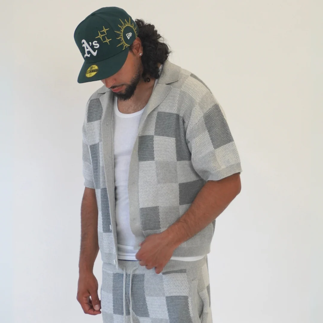 the crochet-knit checkered shorts - grey - Image 5