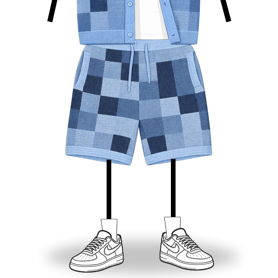 the crochet-knit checkered shorts - blue