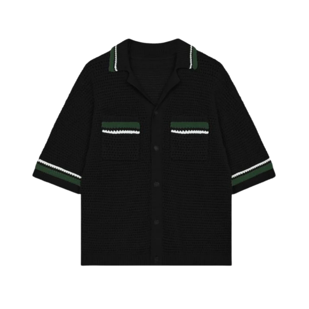 the crochet-knit striped shirt - black - Image 2