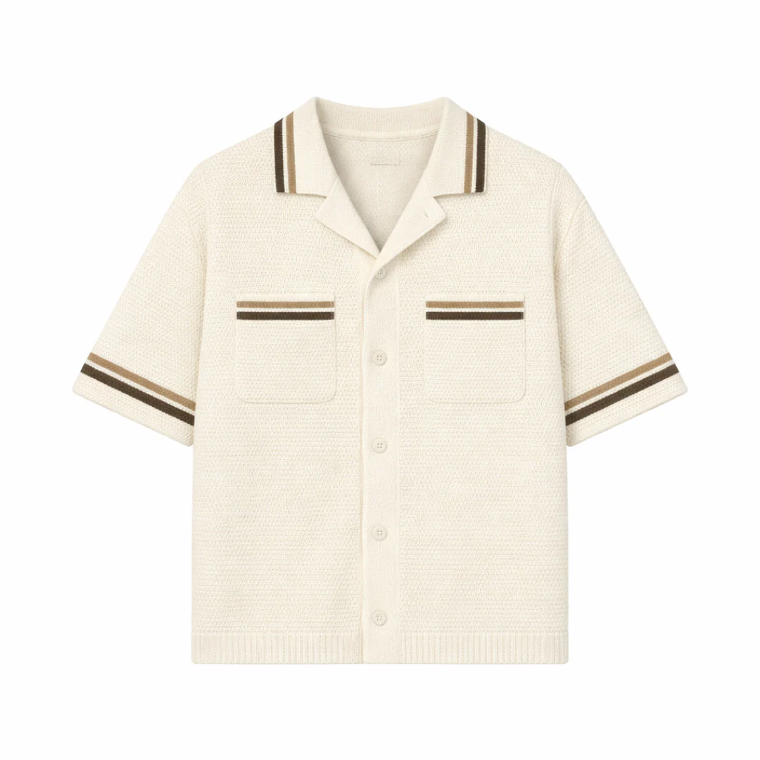 the crochet-knit striped shirt - crème - Image 2