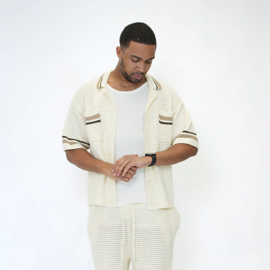 the crochet-knit striped shirt - crème - Image 3