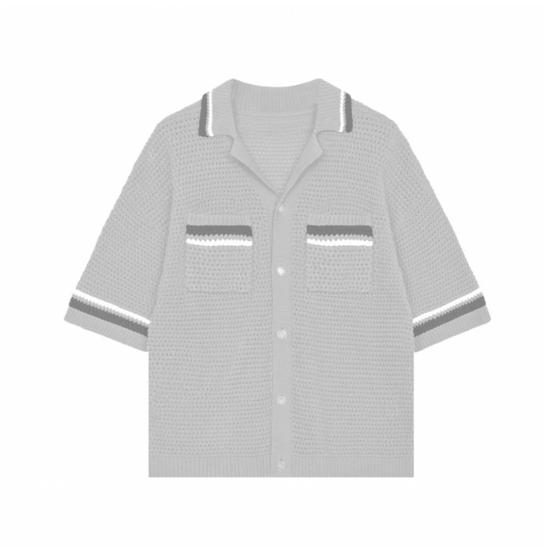 the crochet-knit striped shirt - grey - Image 2