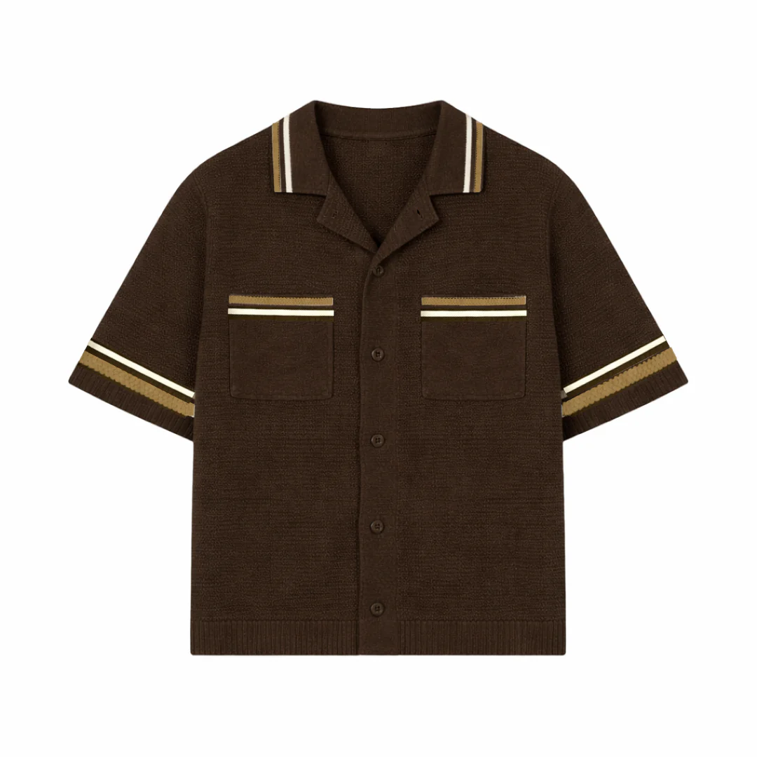the crochet-knit striped shirt - brown - Image 2