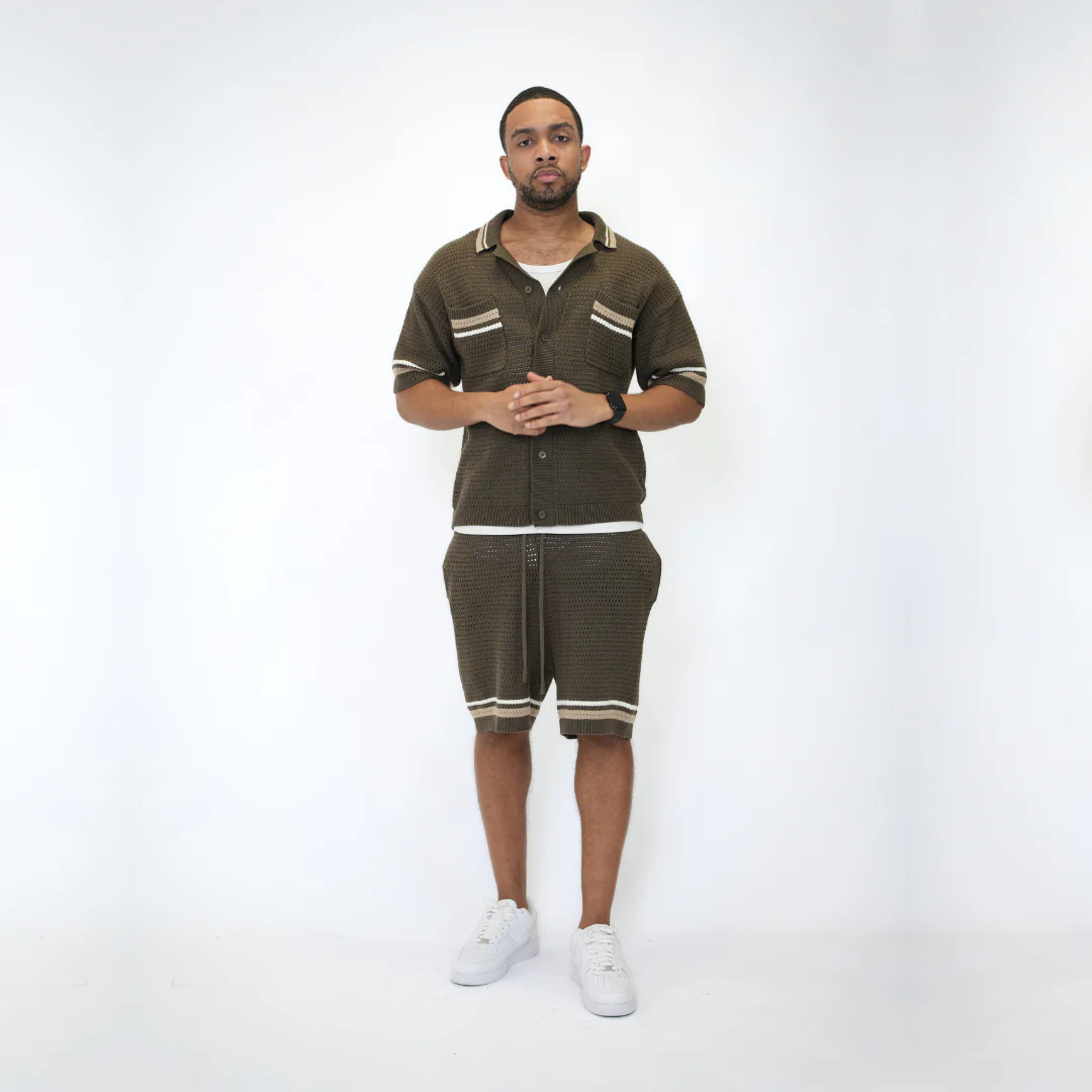 the crochet-knit striped shirt - brown - Image 4