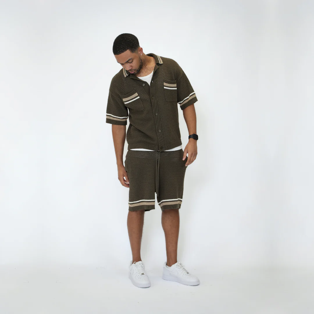 the crochet-knit striped shirt - brown - Image 5