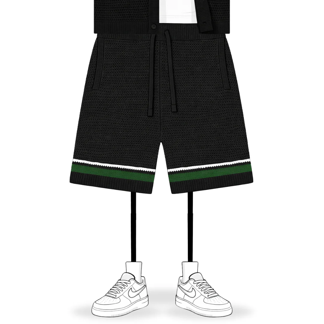 the crochet-knit striped shorts - black