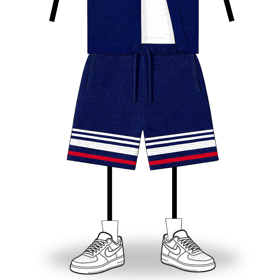 the crochet-knit striped shorts - français navy