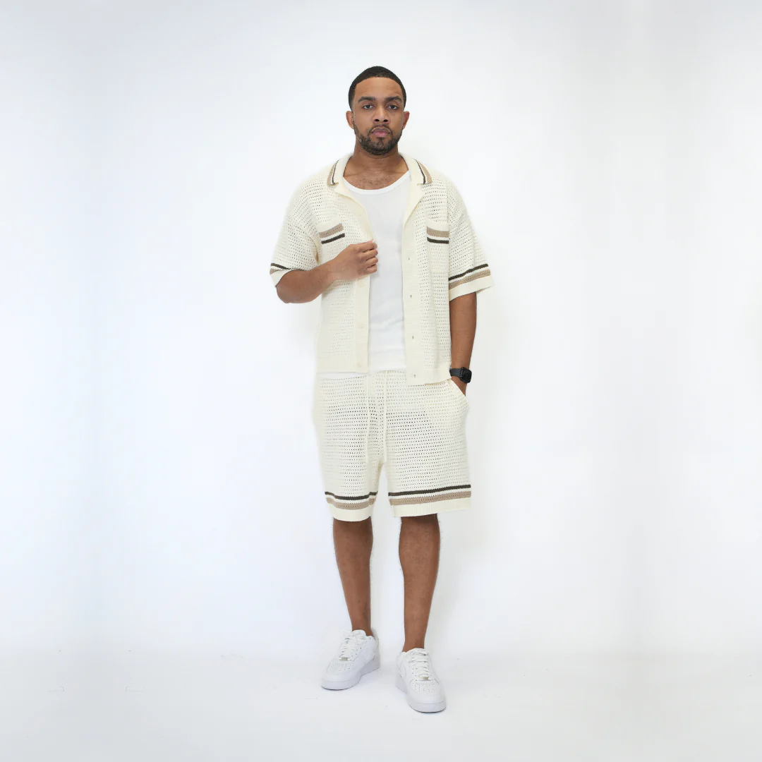 the crochet-knit striped shirt - crème - Image 5