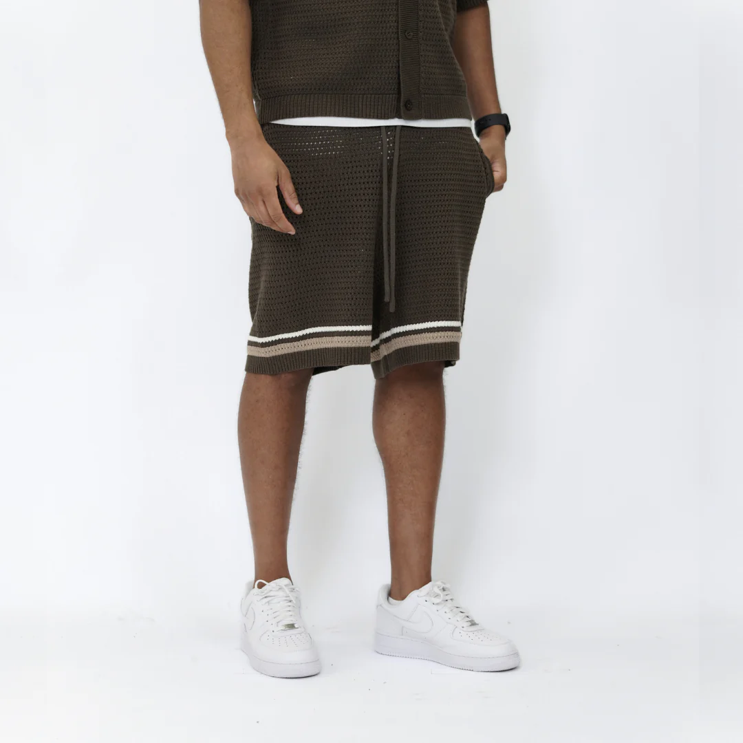 the crochet-knit striped shorts - brown - Image 3