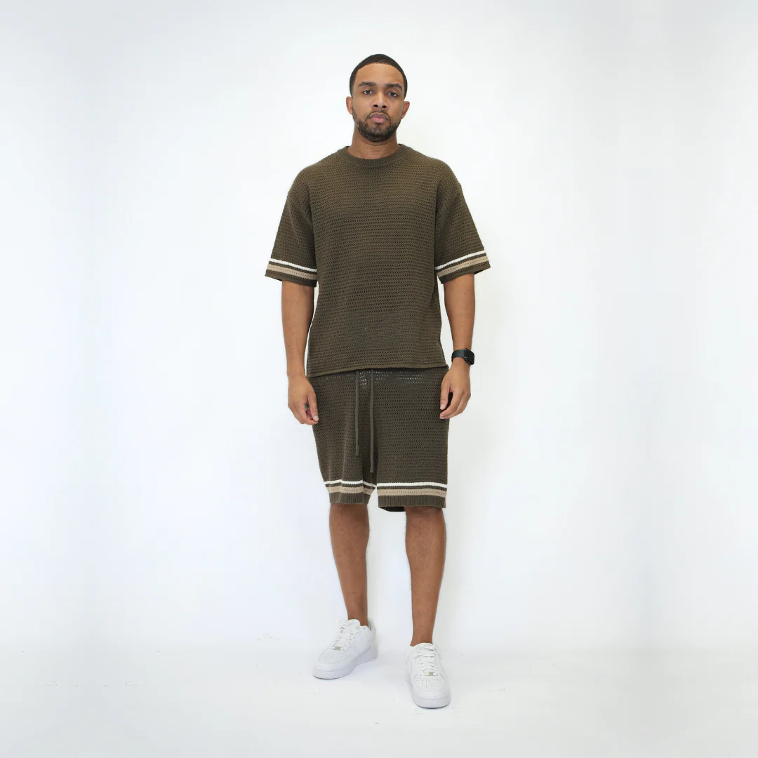 the crochet-knit striped shorts - brown - Image 5