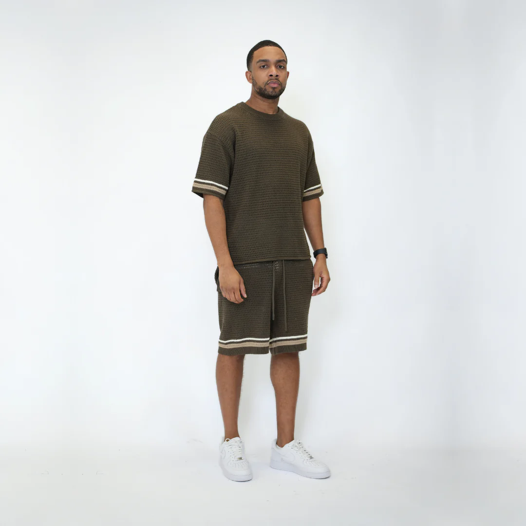 the crochet-knit striped shorts - brown - Image 4