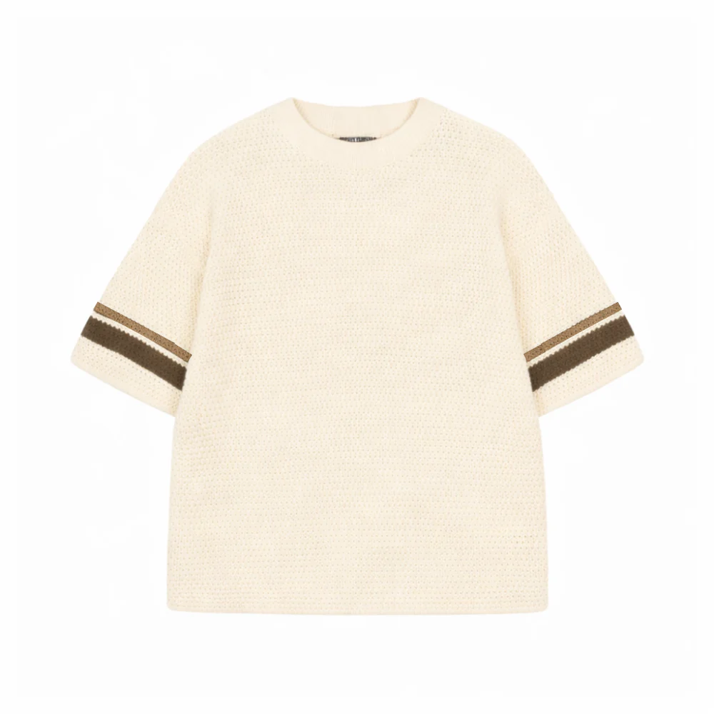 the crochet-knit striped tee - crème - Image 2