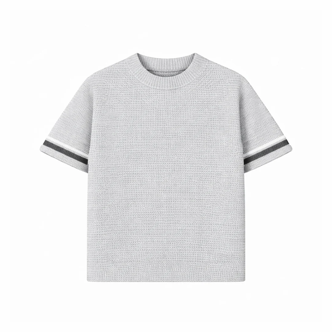 the crochet-knit striped tee - grey - Image 2